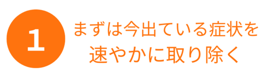 alt="もみじおく整骨院のこだわり①。今ある症状を早期に改善する方針を表す見出し"